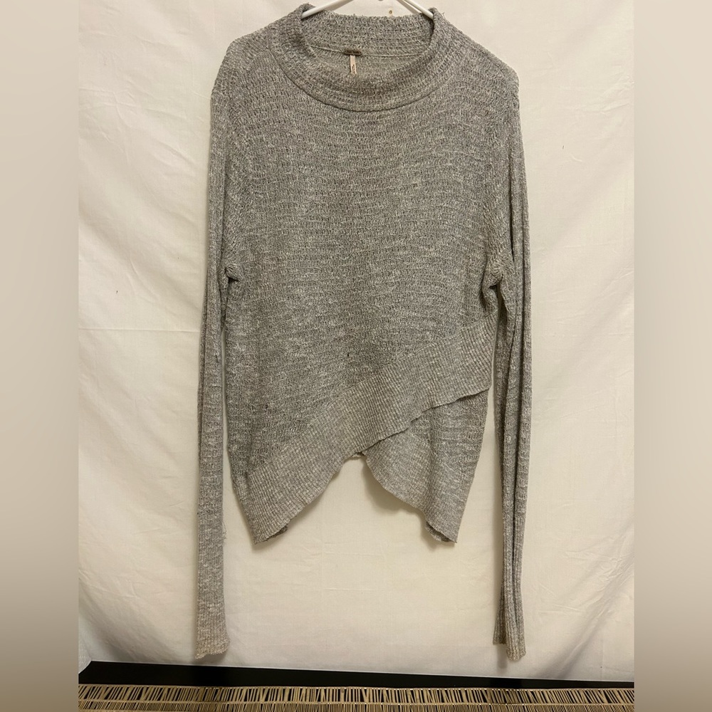 Free People Women's Gray Mock Neck Cross Front Sweater Size Medium